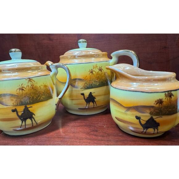 Antique Lustre Egyptian Revival Desert Scene Tea Set 1920s Jap313 From Japan - Picture 8 of 12